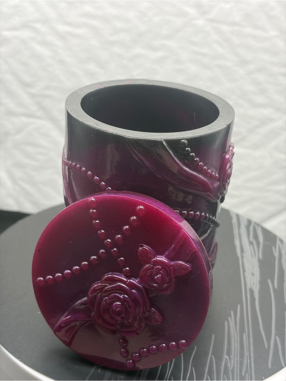 Purple Decorative Jewelry Canister with Rose Motif - Picture 3 of 3